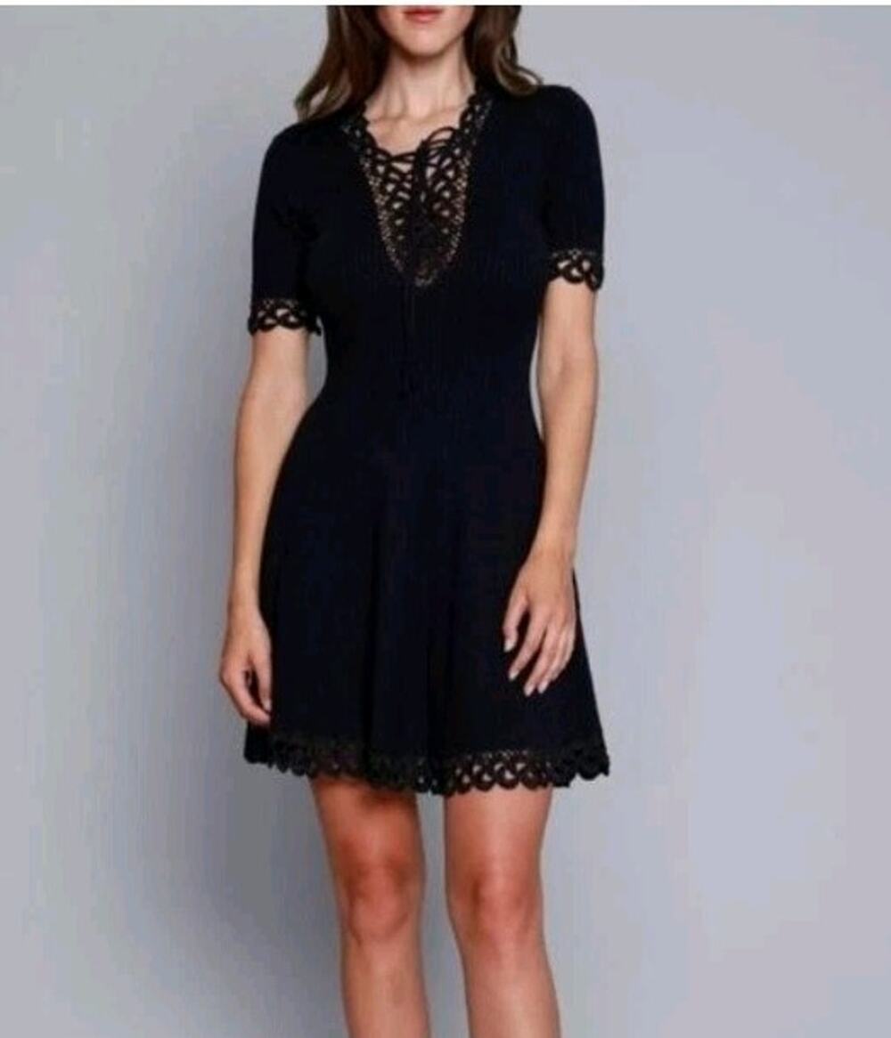 NWT Jonathan Simkhai Compact Crochet Deep V Dress Size XS